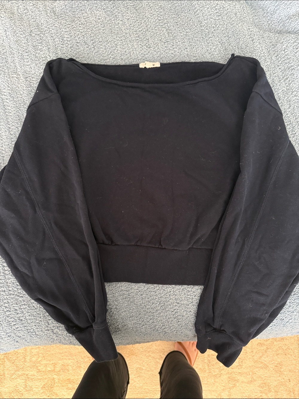 Garage Black / navy Cropped Sweatshirt with Ribbed Hem medium ec